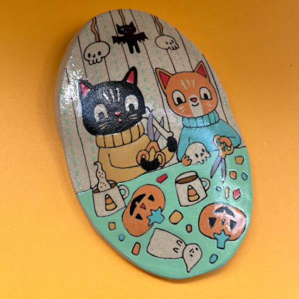 Ceramic Hand Built Cats Crafts Wall Hanging