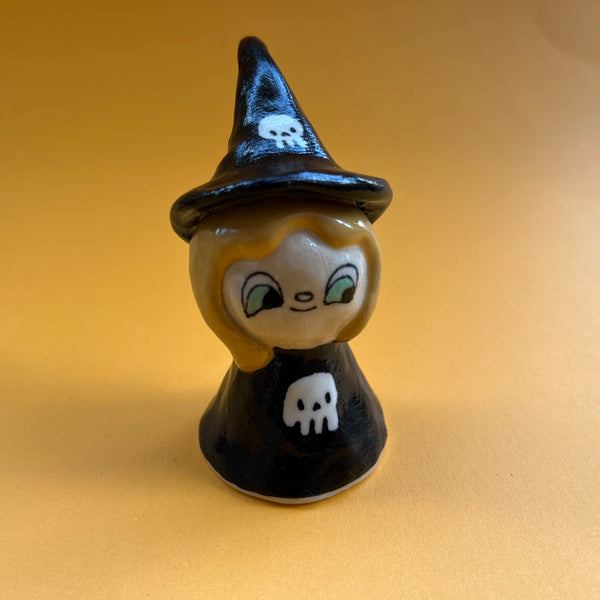 Ceramic Hand Built Devil Witch Vulture Haunted House Plague Doctor Bell