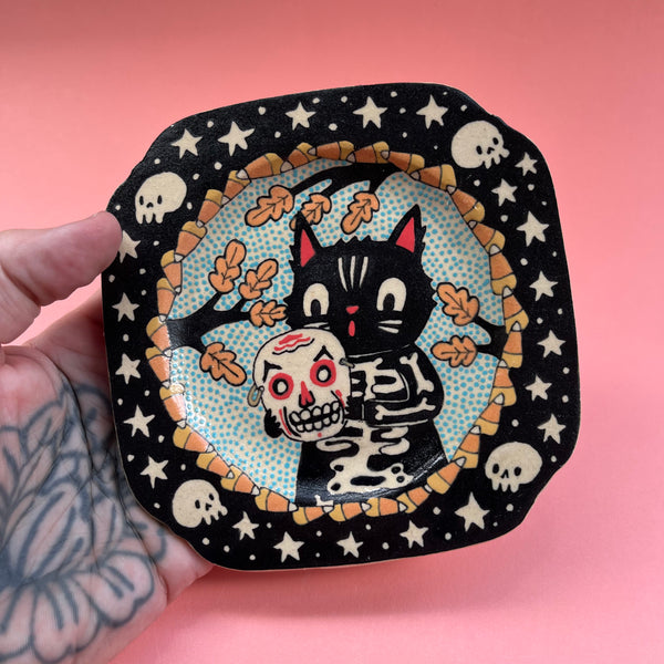 Ceramic Hand Built Halloween Cat Costume Plate
