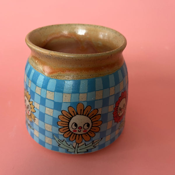 Ceramic Wheel Thrown Mug Cat Flowers 11.5oz