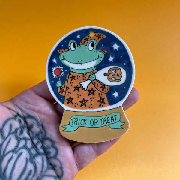 Ceramic Hand Built Halloween Frog Ornament