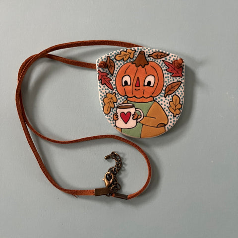 Ceramic Hand Built Necklace Pumpkin Coffee
