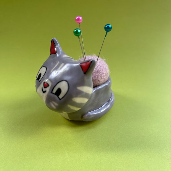 Ceramic Hand Built Cat Pin Cushion