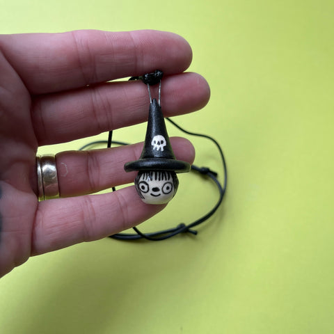 Ceramic Hand Built Tiny Witch Head Necklace