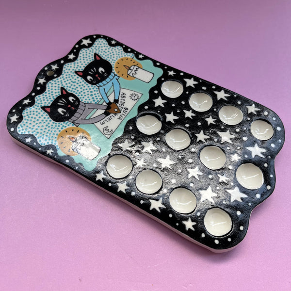 Ceramic Hand Built Paint Palette Ouija Cats