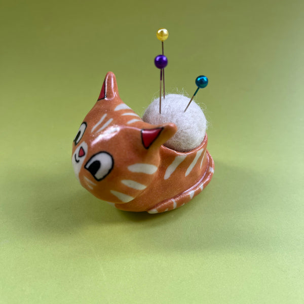 Ceramic Hand Built Cat Pin Cushion