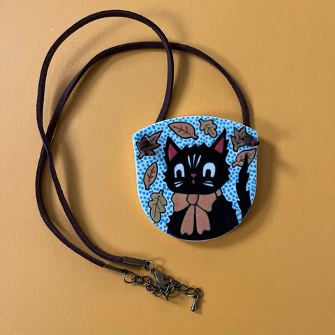 Ceramic Hand Built Necklace Fall Cat