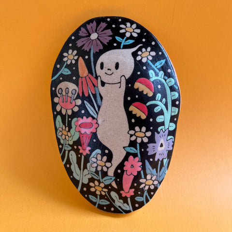 Ceramic Hand Built Ghost Flowers Wall Hanging