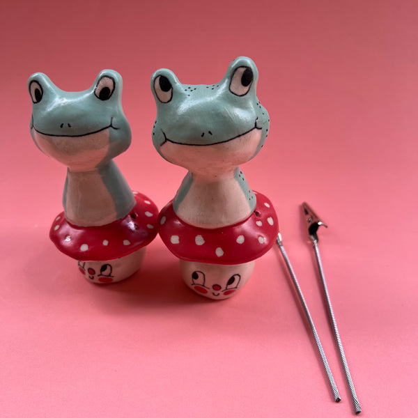 Ceramic Hand Built Happy Frog Photo Holder