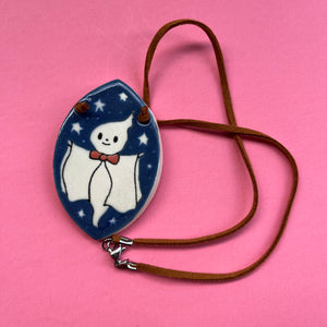 Ceramic Hand Built Necklace Happy Ghost