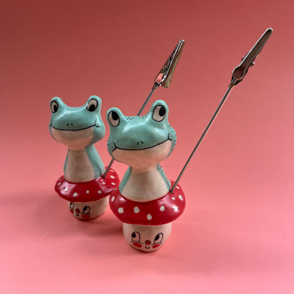 Ceramic Hand Built Happy Frog Photo Holder