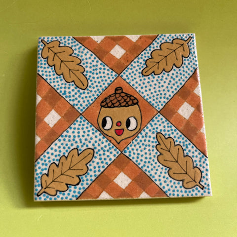 Ceramic Hand Built Tile Happy Acorn