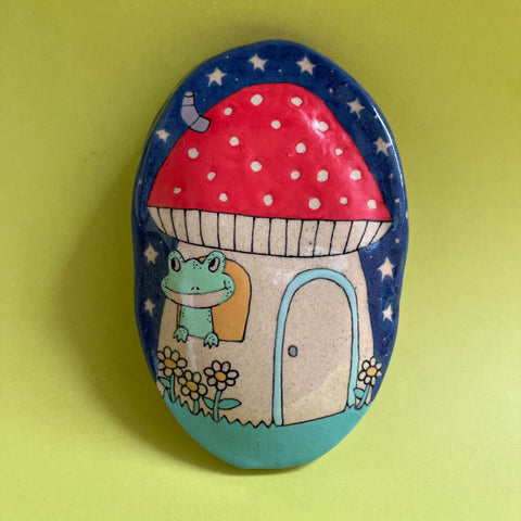 Ceramic Hand Built Frog House Wall Hanging