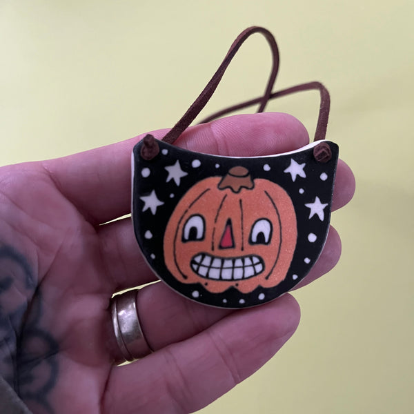 Ceramic Hand Built Necklace Pumpkin