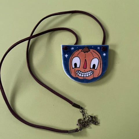 Ceramic Hand Built Necklace Pumpkin
