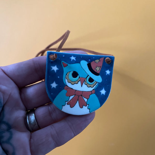 Ceramic Hand Built Necklace Witch Owl