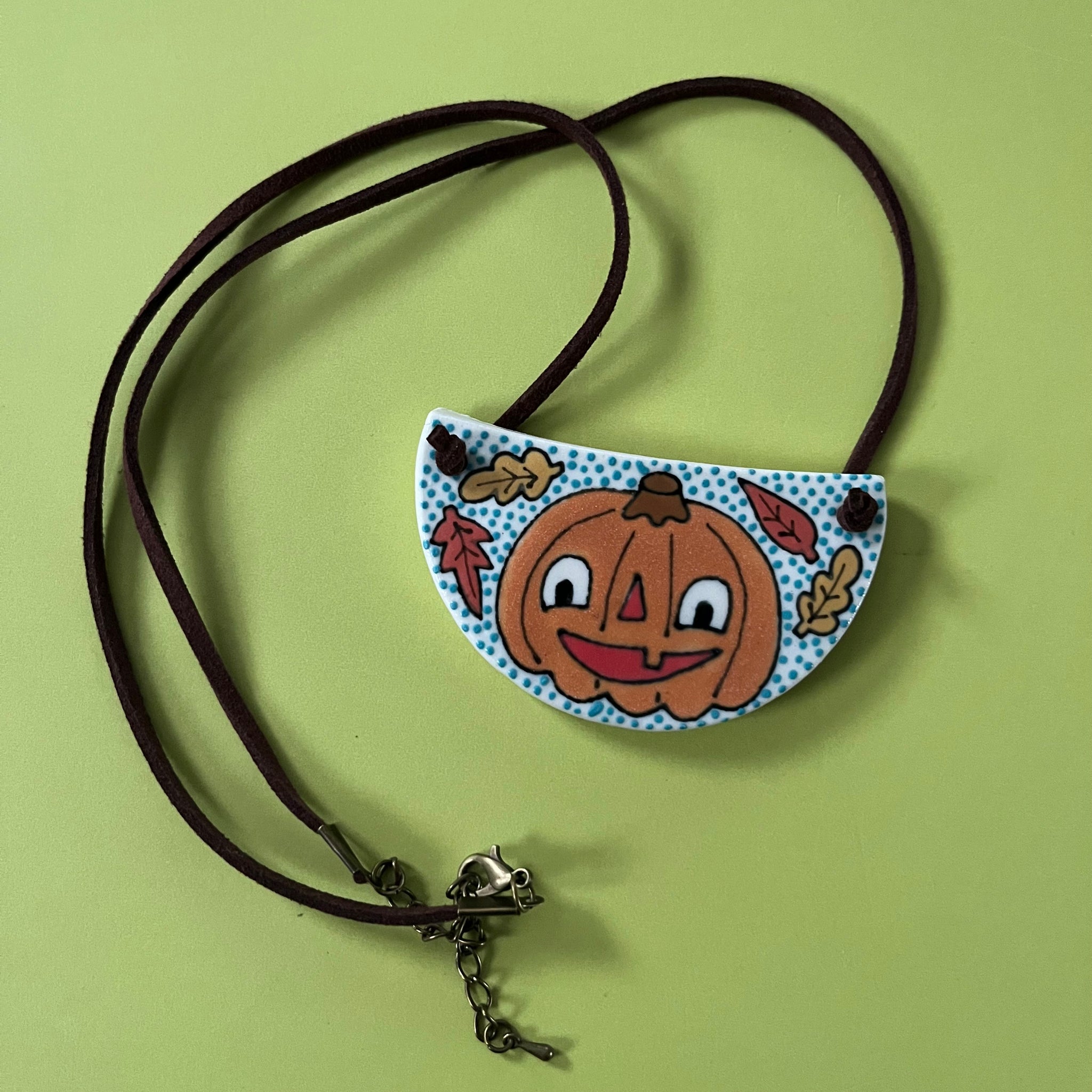 Ceramic Hand Built Necklace Fall Pumpkin