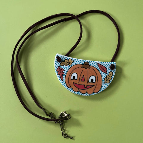Ceramic Hand Built Necklace Fall Pumpkin