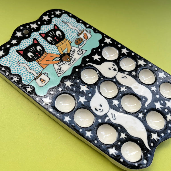 Ceramic Hand Built Paint Palette Ouija Cats