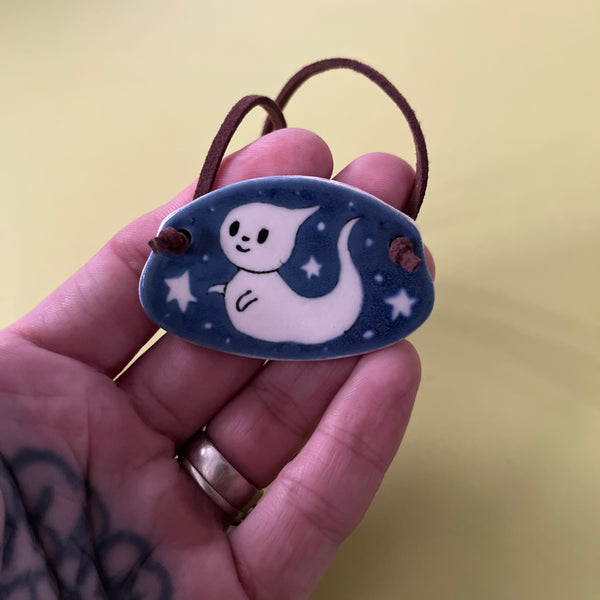 Ceramic Hand Built Necklace Ghost