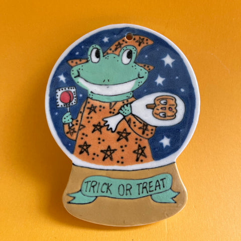Ceramic Hand Built Halloween Frog Ornament