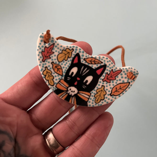 Ceramic Hand Built Necklace Fall Cat