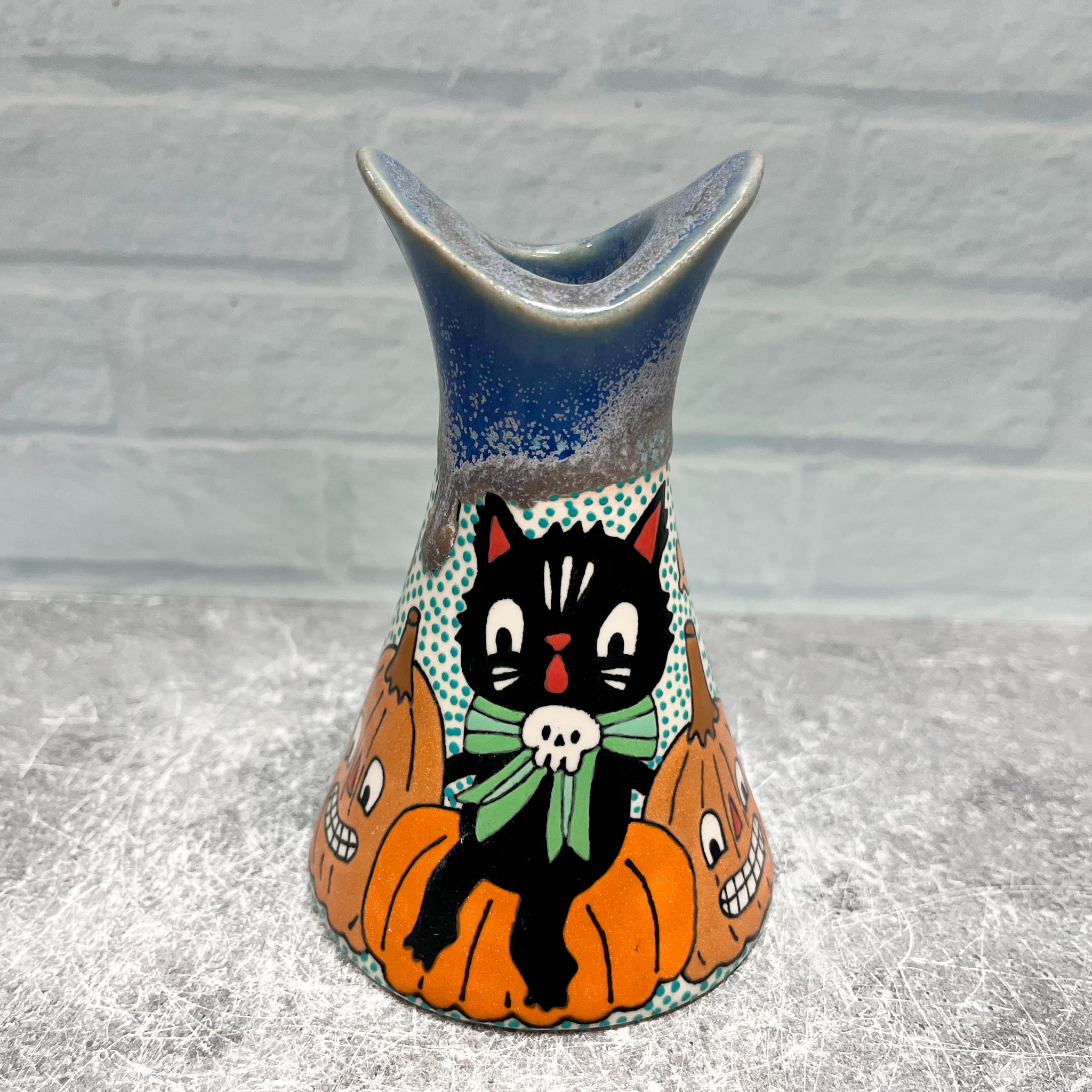 Ceramic Slip Cast Candlestick Holder Halloween Cat