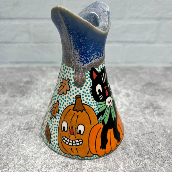 Ceramic Slip Cast Candlestick Holder Halloween Cat