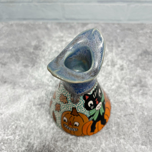 Ceramic Slip Cast Candlestick Holder Halloween Cat