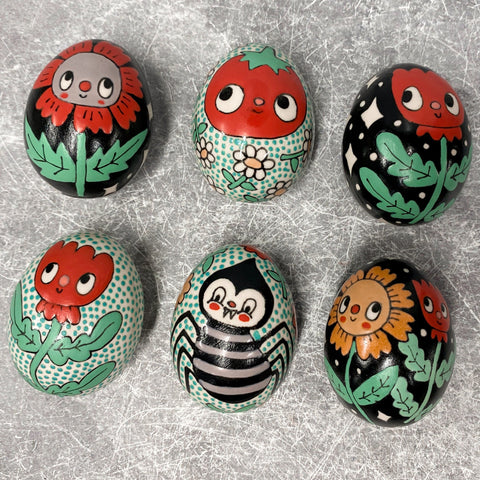 Ceramic Hand Cast Easter Eggs (Flowers Spider)