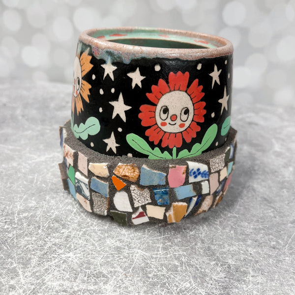 Ceramic Wheel Thrown Mosaic Flower Jar