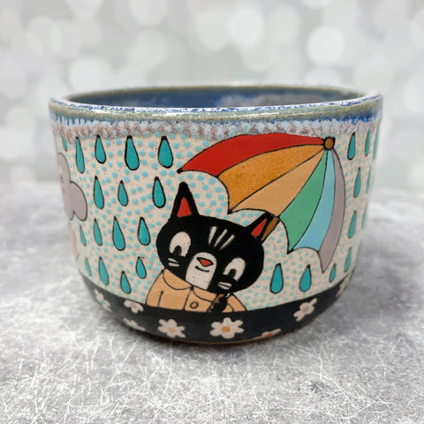 Ceramic Wheel Thrown Cat Umbrella Bowl 17.5oz