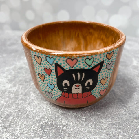 Ceramic Wheel Thrown Mini Cat Bowl 7oz