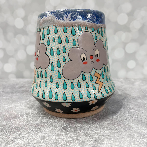 Ceramic Wheel Thrown Rain Cat Vase 31oz