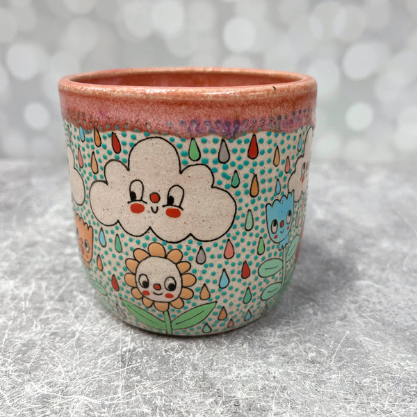 Ceramic Wheel Thrown Rainbow Cloud Flower Mug 11oz