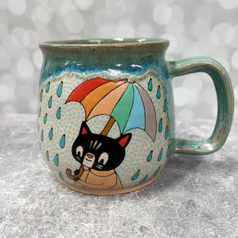 Ceramic Wheel Thrown Cat Rain Mug 20oz
