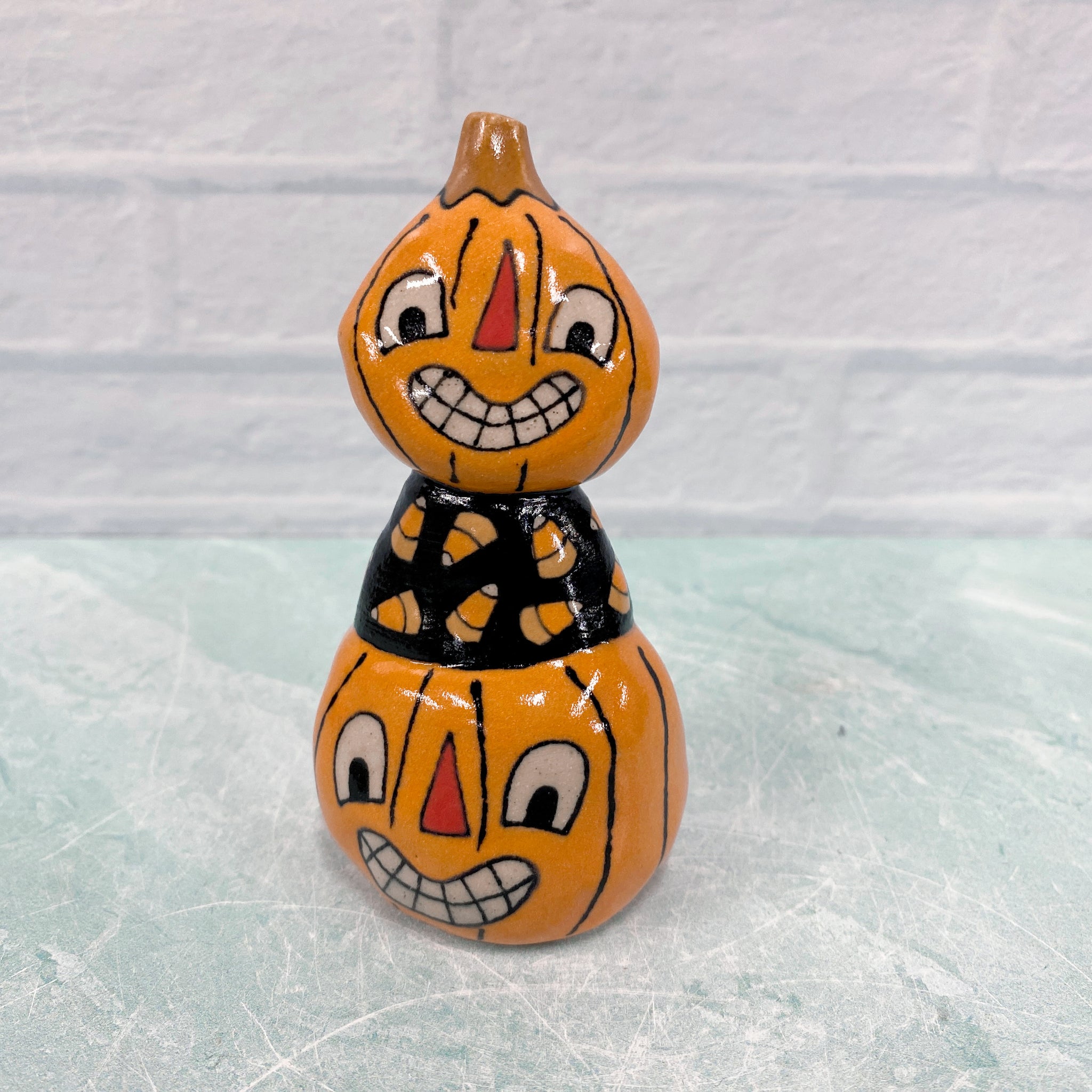 Ceramic Hand Built Halloween Pumpkin Figure