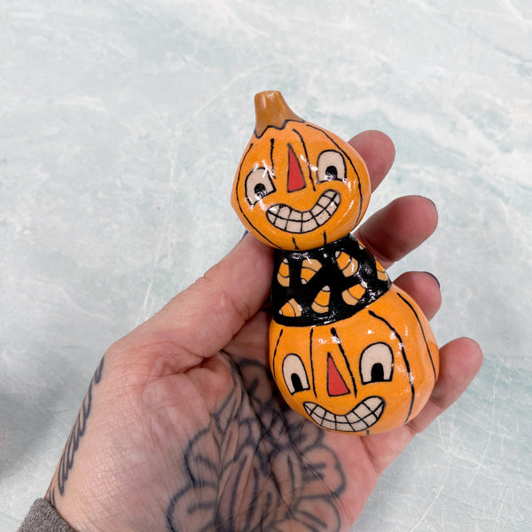Ceramic Hand Built Halloween Pumpkin Figure