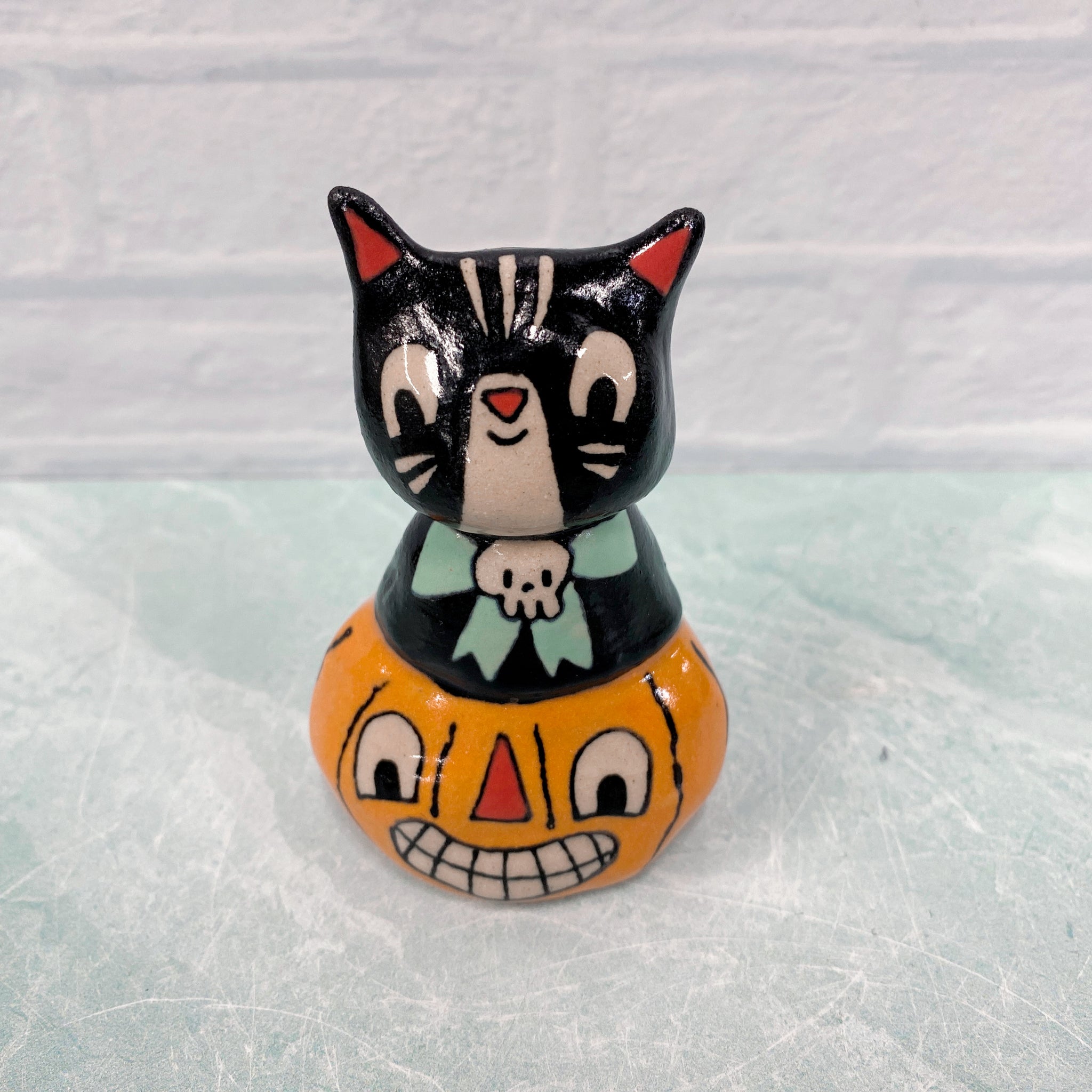 Ceramic Hand Built Halloween Cat Figure