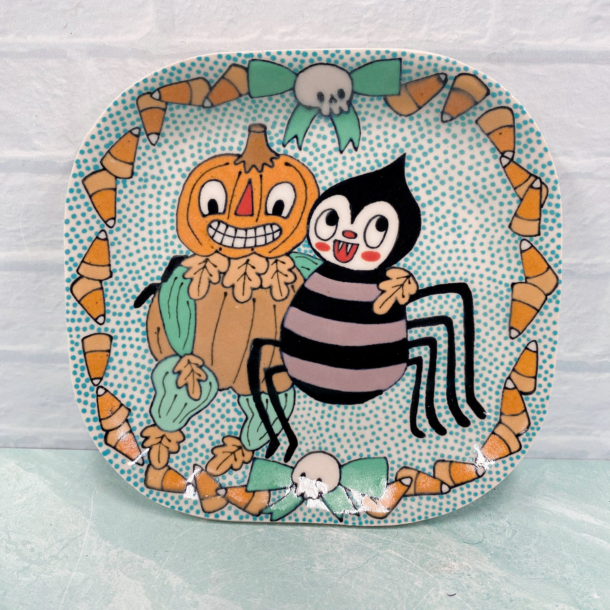Ceramic Hand Built Halloween Spider Plate 6"