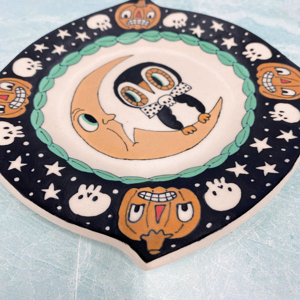 Ceramic Hand Built Halloween Owl Plate 6.5"