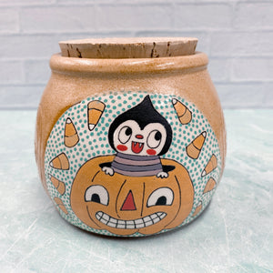 Ceramic Wheel Thrown Halloween Spider Jar 26oz