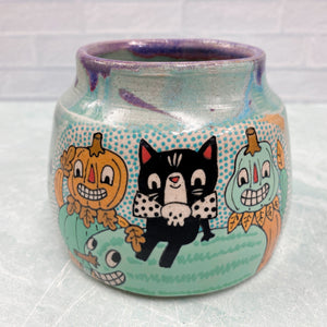 Ceramic Wheel Thrown Halloween Jar 21oz