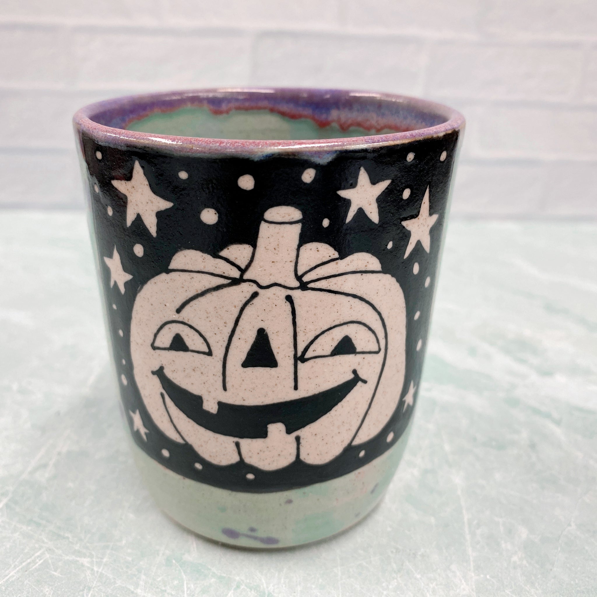 Ceramic Wheel Thrown Halloween Pumpkin Cup 11.5oz