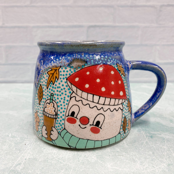 Ceramic Wheel Thrown Halloween Mushroom Pumpkin Drink Mug 13oz