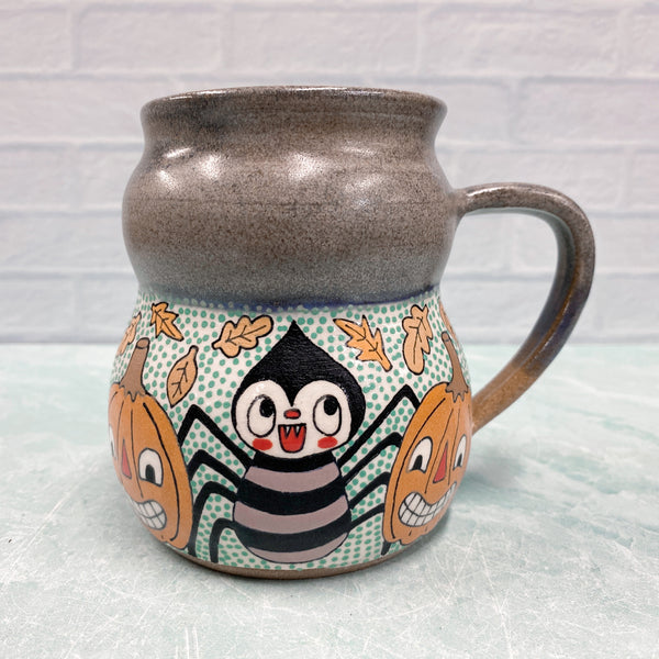 Ceramic Wheel Thrown Halloween Spider Mug 16oz