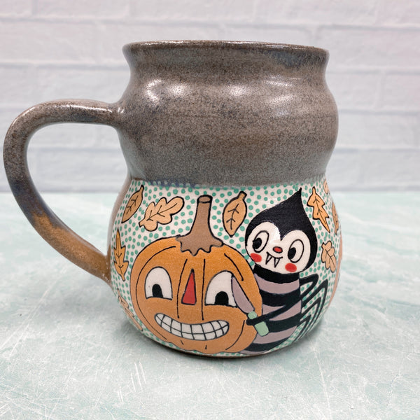 Ceramic Wheel Thrown Halloween Spider Mug 16oz
