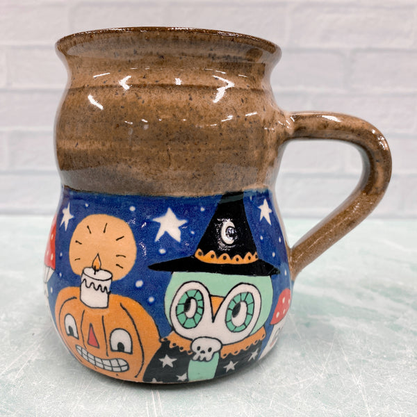 Ceramic Wheel Thrown Halloween owl Mug 15oz