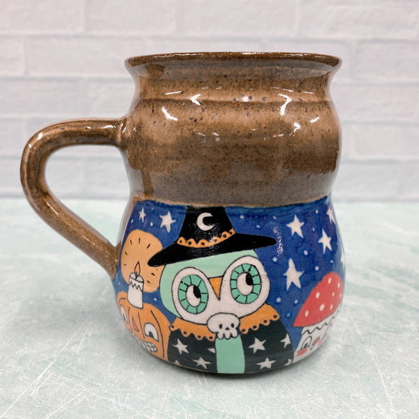 Ceramic Wheel Thrown Halloween owl Mug 15oz