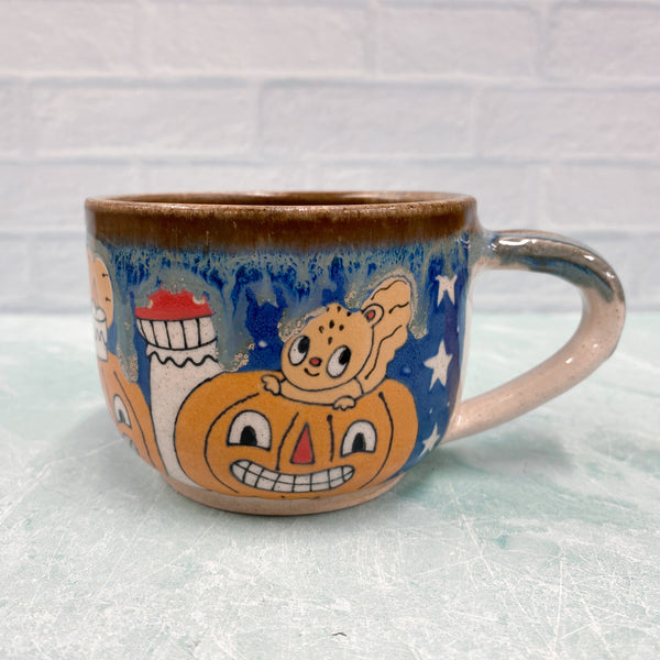Ceramic Wheel Thrown Halloween Squirrel Mug 9oz